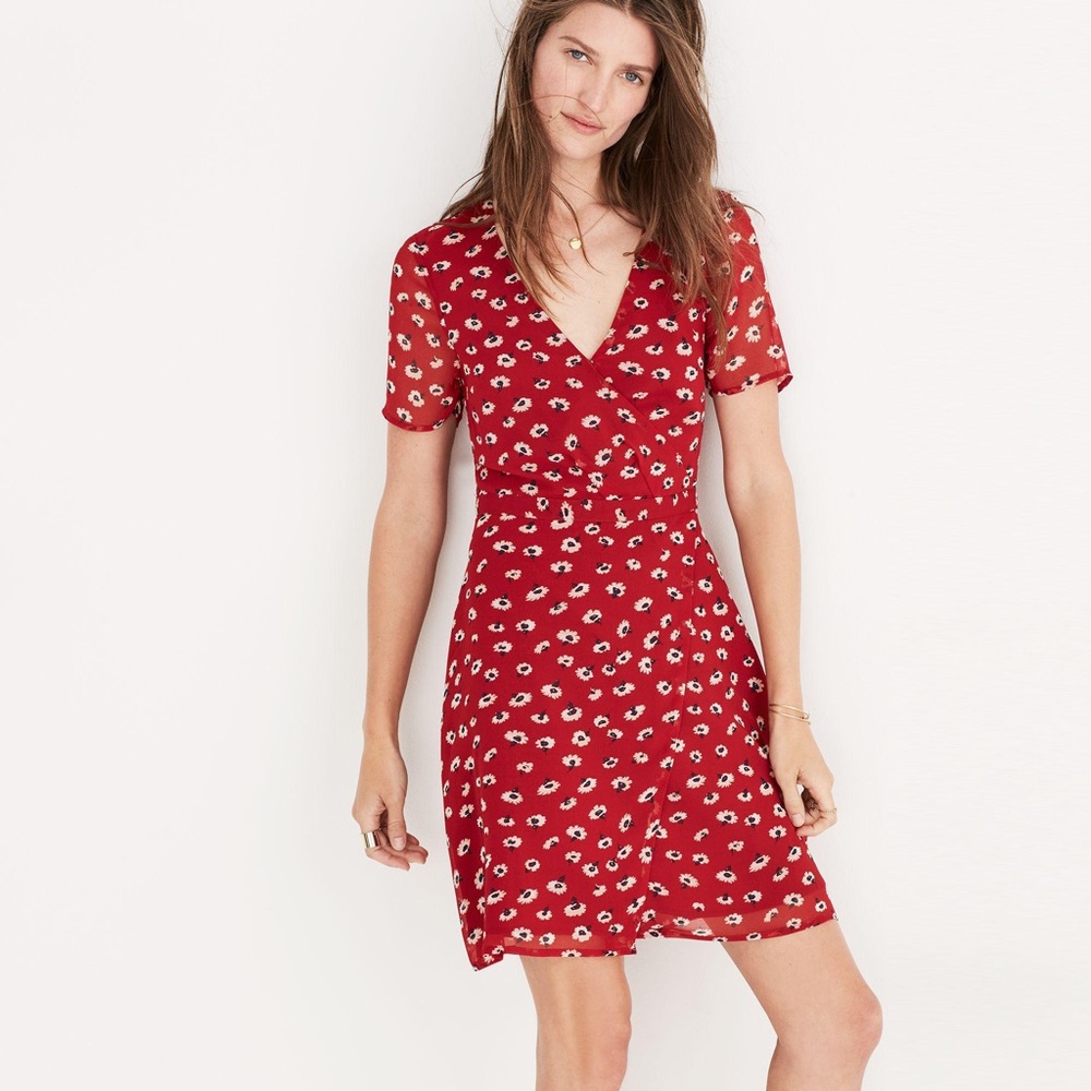 Madewell Red Floral Wrap Dress Size 4